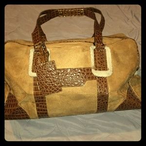 🎒Brown Suede Faux Crocodile Sheepskin Duffle bag